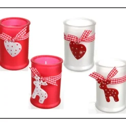 Photophore De Noel En Verre Avec Ruban Rouge Blanc
