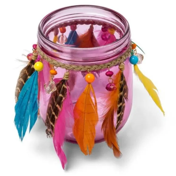 Photophore Gypsy Perles Et Plumes Rose
