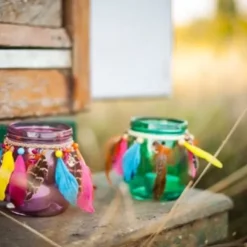 Photophore Gypsy Perles Et Plumes Rose