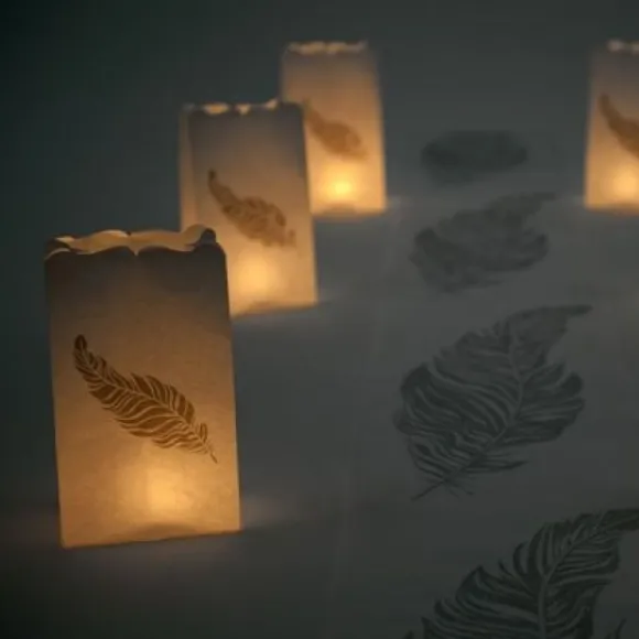 Photophore Mariage Plume Argent X 6 Pi Ces