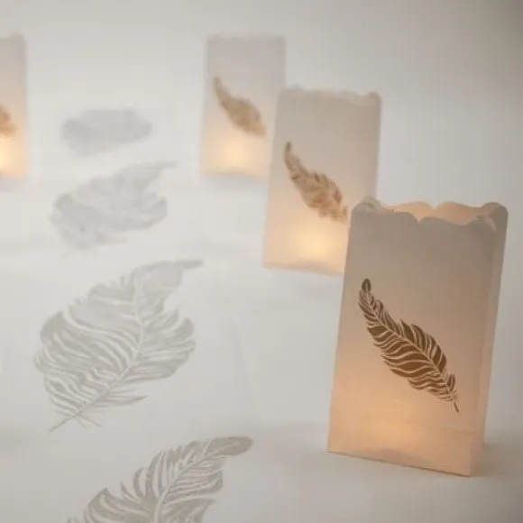 Photophore Mariage Plume Argent X 6 Pi Ces