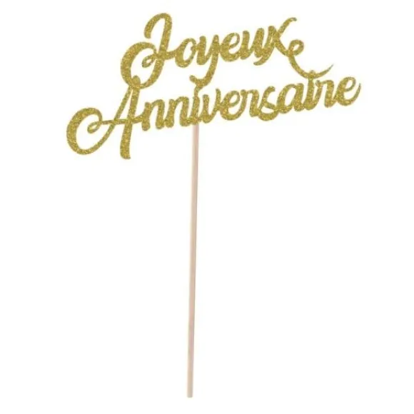 Pique G Teau Joyeux Anniversaire 20 Cm Or