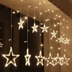 Rideau Lumineux Noel Etoiles 3D 96 Led Blanc Chaud