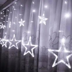 Rideau Lumineux Noel Etoiles 3D 96 Led Blanc Froid