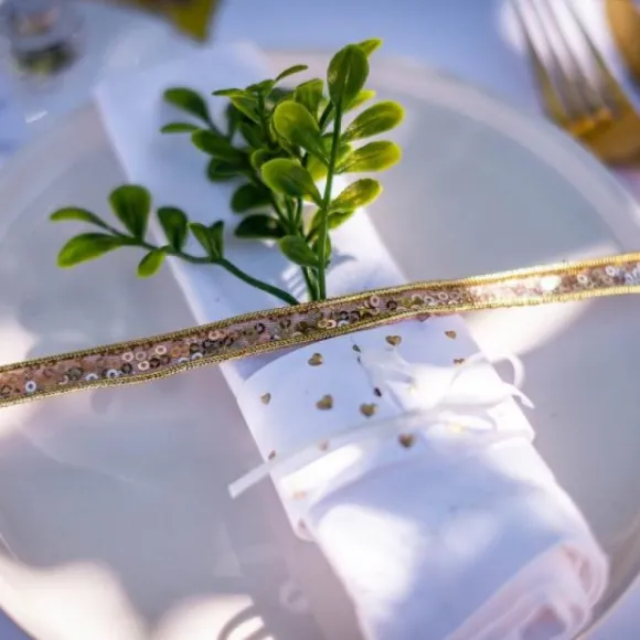 Rond De Serviette Blanc Petits Coeur Or X 10