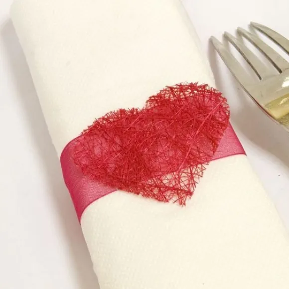 Rond De Serviette Coeur En Abaca Rouge X 6 Pi Ces