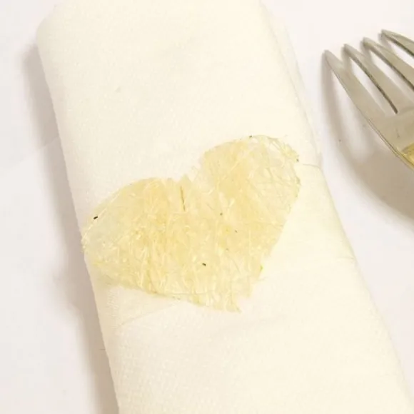 Rond De Serviette Coeur En Abaca Ivoire X 6 Pi Ces