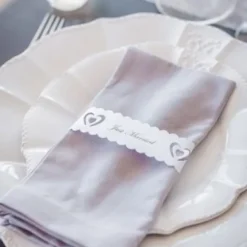 Rond De Serviette En Carton Coeur Avec Dentelle Just Married X 20 Pi Ces