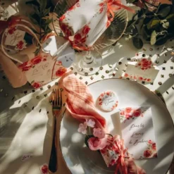 Rond De Serviette Fleuri Rose X 4 Pi Ces