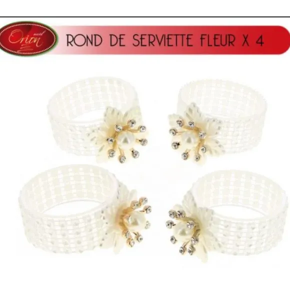 Rond De Serviette Mariage Fleur X 4 Pi Ces