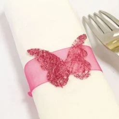 Rond De Serviette Papillon En Abaca Fuchsia X 6 Pi Ces