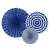 Rosace Eventail En Papier Bleu Marine A Suspendre X 3 Pi Ces