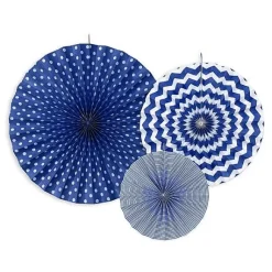 Rosace Eventail En Papier Bleu Marine A Suspendre X 3 Pi Ces