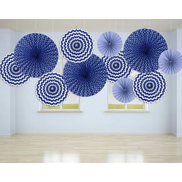 Rosace Eventail En Papier Bleu Marine A Suspendre X 3 Pi Ces