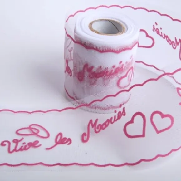 Rouleau De Tulle Floqu Vive Les Mari S Fuschia
