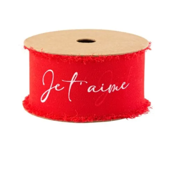 Ruban Effiloch Mousseline Je T'Aime Rouge Et Blanc