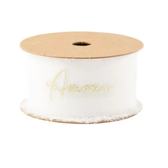 Ruban Effiloch Mousseline Amour Blanc Et Or