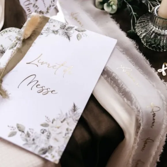 Ruban Effiloch Mousseline Amour Blanc Et Or