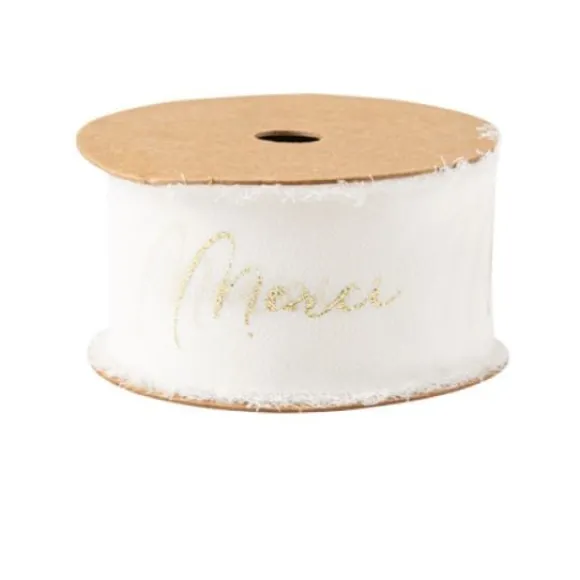 Ruban Effiloch Mousseline Merci Blanc Et Or