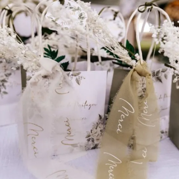 Ruban Effiloch Mousseline Merci Blanc Et Or