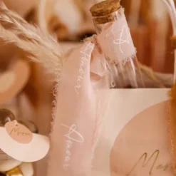 Ruban Effiloch Mousseline Amour Blanc Et Blush