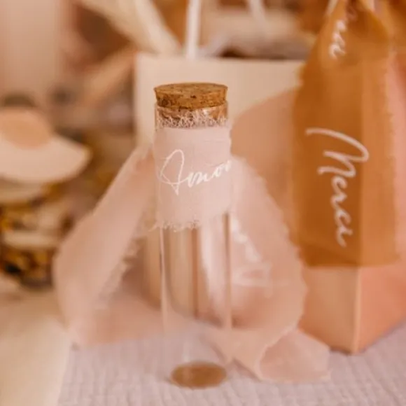 Ruban Effiloch Mousseline Amour Blanc Et Blush