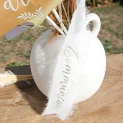 Ruban Effiloch Mousseline Communion Blanc Et Or