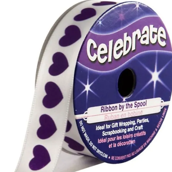 Ruban En Bobine Organza Blanc Imprim C Ur Violet