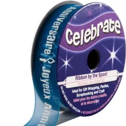 Ruban En Bobine Organza Violet Imprim Blanc Joyeux Anniversaire