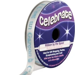 Ruban En Bobine Satin Blanc Imprim Bleu C'Est Un Gar On