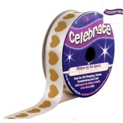 Ruban En Bobine Satin Blanc Imprim Coeur Vert