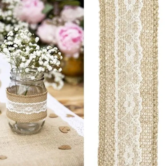 Ruban 50Mm Pas Cher En Jute Et Dentelle