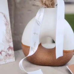 Ruban Satin Bapt Me Croix Blanc Et Or