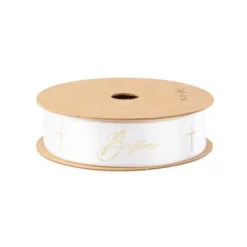 Ruban Satin Bapt Me Croix Blanc Et Or