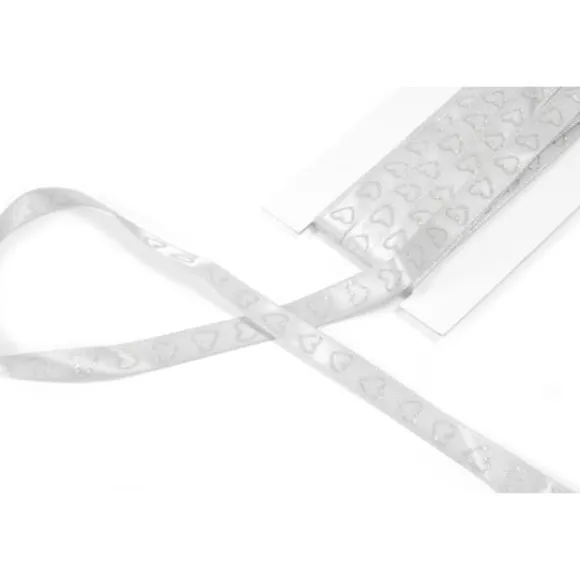 Ruban Satin Blanc Avec Coeur Paillet