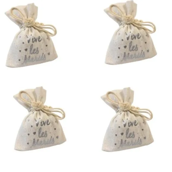 Sac A Dragees Coton Vive Les Mari S Argent X 4