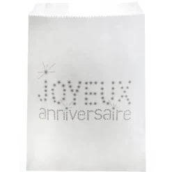 Sachet A Bonbon Joyeux Anniversaire Blanc X 10 Pi Ces