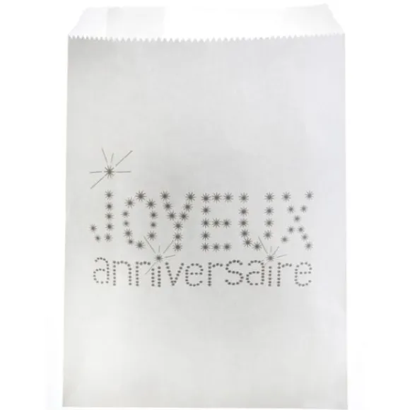 Sachet A Bonbon Joyeux Anniversaire Blanc X 10 Pi Ces