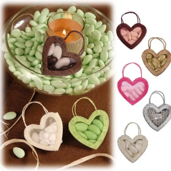 Sacs Drag Es Coeur En Paille Et Organza X 5 Pi Ces