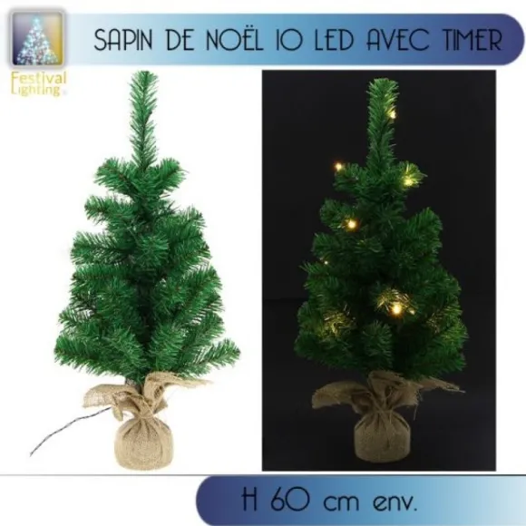 Sapin De Noel Fibre Optique 10 Led Avec Timer