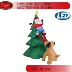 Sapin De Noel Gonflable Lumineux Avec Chien Et Pere Noel