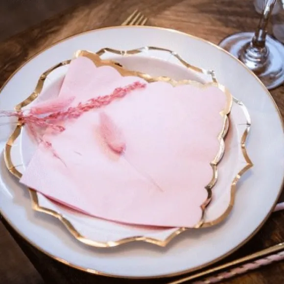 Serviette De Table En Papier Rose Liser Or X 16