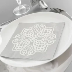 Serviette De Table En Papier Oriental Argent X 20 Pi Ces