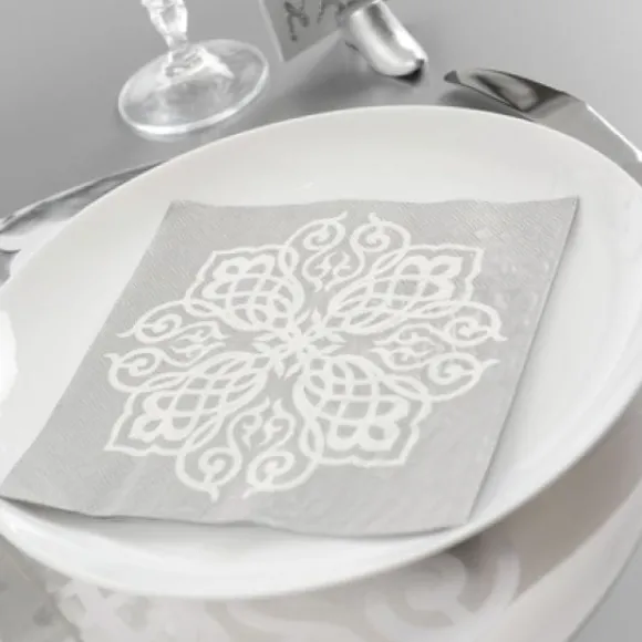 Serviette De Table En Papier Oriental Argent X 20 Pi Ces
