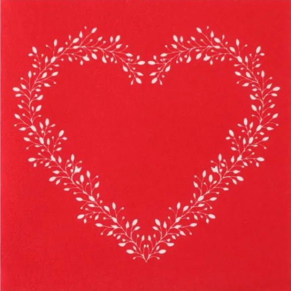 Serviette En Papier Airlaid Liser Coeur Rouge