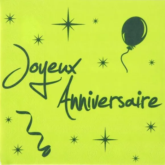 Serviette En Papier Joyeux Anniversaire Vert Anis X 20 Pi Ces
