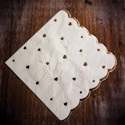 Serviette En Papier Petits Coeurs Blanc Et Or X 16 Pi Ces