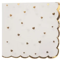 Serviette En Papier Petits Coeurs Blanc Et Or X 16 Pi Ces