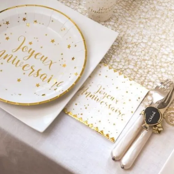 Serviette En Papier Theme Joyeux Anniversaire Or X 20 Pi Ces