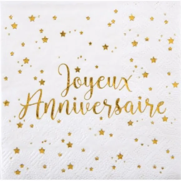 Serviette En Papier Theme Joyeux Anniversaire Or X 20 Pi Ces